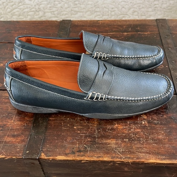Men's Peter Millar Navy Leather Penny Loafer Size 10.5 - Picture 3 of 7